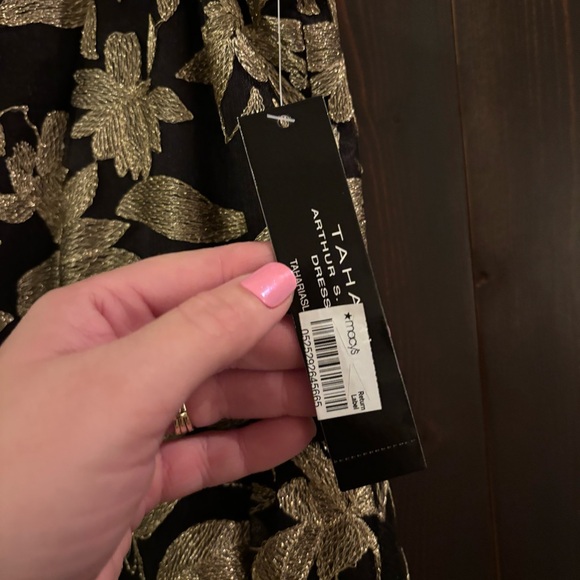 NWT Tahari ASL Black Lace Tulle Dress with Gold Floral Design 12 - Picture 11 of 11